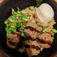 Meatless meatballs rice bowl at Itsu in Cambridge
