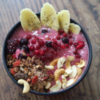 Acai smoothie bowl with made-on-site granola and bits and bobs - so nourishing and refreshing!  at Nourish Cafe in Bangkok