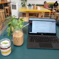 Frappe cafe latte and chia coconut milk pudding! at Nourish Cafe in Bangkok