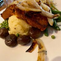 Vegan meatloaf with mashed potatoes  at Clayton's Siesta Grille in Sarasota