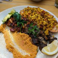 Yard breakfast (veganized) with scrambled tofu at Amongst Few in Dubai