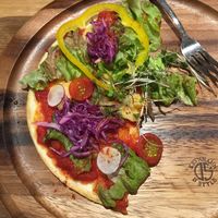 Vegan Pizza—delicious, especially the sauce at Asics Connection in Tokyo