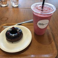 Cacao doughnut and Beet smoothie!  at Asics Connection in Tokyo