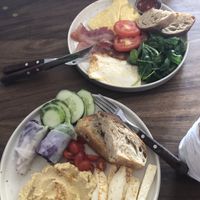 Hummus plate and non vegan breakfast   at The Anchor in Sayulita