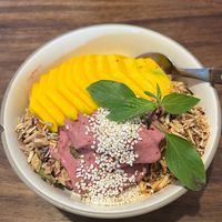 Smoothie bowl with mango  at The Anchor in Sayulita