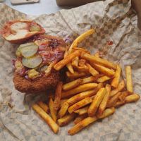 It was so good and the burger is huge. If I had ordered a started then I would have had to have shared it. The burger was juicy and succulent. The chips where fluffy in the middle  at Rudy's Dirty Vegan Diner in North West London