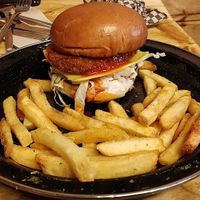 Chicken-less burger at Rudy's Dirty Vegan Diner in North West London