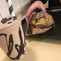 Chocolate milkshake and Reuben sandwich  at Rudy's Dirty Vegan Diner in North West London