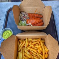 Rudy's Fries with garlic mayo and Buffalo Wingz at Rudy's Dirty Vegan Diner in North West London