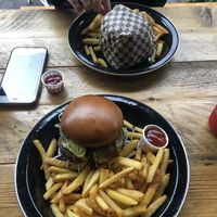 Burger and fries at Rudy's Dirty Vegan Diner in North West London