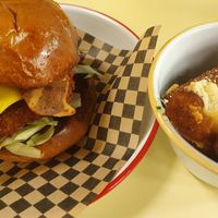Vegan chicken burger and mozarella sticks at Rudy's Dirty Vegan Diner in North West London
