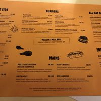 Menue  at Rudy's Dirty Vegan Diner in North West London