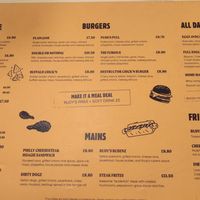 Menu at Rudy's Dirty Vegan Diner in North West London
