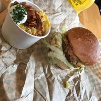 Dirty Burger with a side of Mac n Cheese  at Rudy's Dirty Vegan Diner in North West London