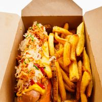 Dirty dog and fries ;-) at Rudy's Dirty Vegan Diner in North West London