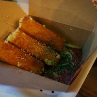 fried cheese sticks!!! at Rudy's Dirty Vegan Diner in North West London