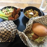 Wings (not great), mac and cheese (AMAZING), Saboteur burgers (average) at Rudy's Dirty Vegan Diner in North West London