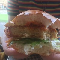 Buffalo chick’n burger made from very good seitan at Rudy's Dirty Vegan Diner in North West London