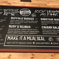 Menu board at Rudy's Dirty Vegan Diner in North West London