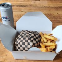 Saboteur burger meal at Rudy's Dirty Vegan Diner in North West London