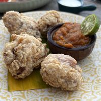 Cauli drumsticks with turmeric chili dip  at Pituq Cafe in 