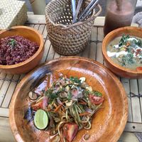 Red rice, mango salad and the jackfruit curry! All excellent could not finish  at Pituq Cafe in 