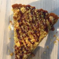 Delicious homemade crumble with lemon and abricose. Nice taste with red pepper on top. You should try it! at Organic Vision in Oostende