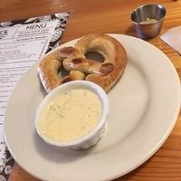 Pretzel appetizer order with mustard to make vegan. at Roots Brewing Company in Oneonta