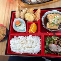 Bento box agadashi tofu and miso  at Komatsu Japanese Cuisine in South Hobart