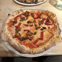 “Vegetarian special” (w/ vegan cheese) - Roasted peppers, aubergine and capers  at Franco Manca in Guildford