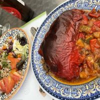 Rice salad on the left, stuffed pepper on the right    at La Lluna in Valencia