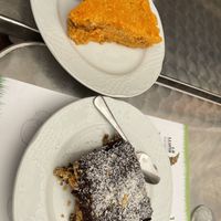 Yaaasssss dessert! Carrot cake on the left and chocolate cake on the right    at La Lluna in Valencia
