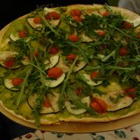 GS1 Guacamole (vegan) (with avocado cream, aubergine, courgette, cherry tomatoes, and rocket leaves) at Flammerie Alt-Saarbrücken in Saarbrucken