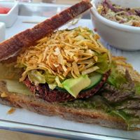 juice burger deluxe at Verde Organic Cafe & Juice in Santa Fe