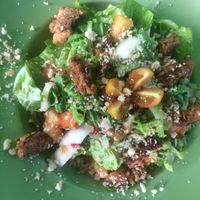 Vegan salad with meatballs at Cacao Flow in Jimbaran