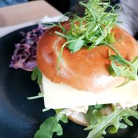 Spicy chick'n and bacon bagel with slaw at Birdhouse in Sheffield