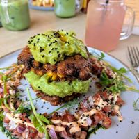 Sweet corn fritters on guac with salsa at Birdhouse in Sheffield