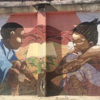 One of the many murals around Life Yard at Life Yard Restaurant in Kingston