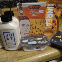 Just ranch, upton's cheesy mac, unreal (crispy m&ms), violife cream cheese, violife cheddar slices at The Vegan Grocery Store in North Tonawanda
