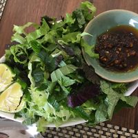 side herbs and spices for the vegan noodle hanoi soup at Om Vegan Garden in Hanoi