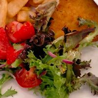 Schnitzel chips and salad at Caboolture Sports Club in Morayfield