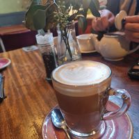 Latte with oat milk at Spout Brew House in Leek