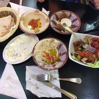 hummus, falafel, toum, fattoush at Abtal Acham in Rabat