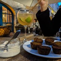 Cheese dip and veggie balls (like falafel) at ChaCha in Nantes