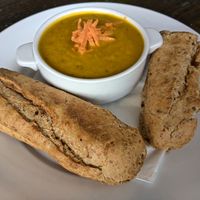 Carrot coriander soup at Mojo's Music Cafe in Scarborough