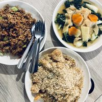 Naibai with Bailing mushroom, Petai Fried Rice, Oatmeal Prawn at En Hui Vegetarian Food 恩惠素食 - Marsiling in North Singapore