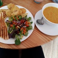 Lentil soup, vegan cheese & onion toastie at Darnley Coffee House in Stirling