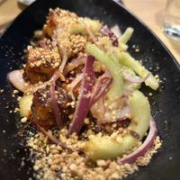 Kkanpoong Tofu glazed tofu, cucumber & caramelised peanut  at Jumon in Belfast