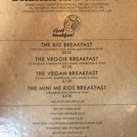 breakfast menu at Grano in Manchester