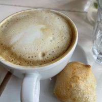 Cappuccino with cheese bread  at Veggie in Rotterdam